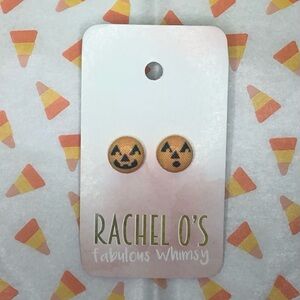 Pumpkin Jack O’ Lantern Halloween Fabric Button Post Earrings Orange Black New